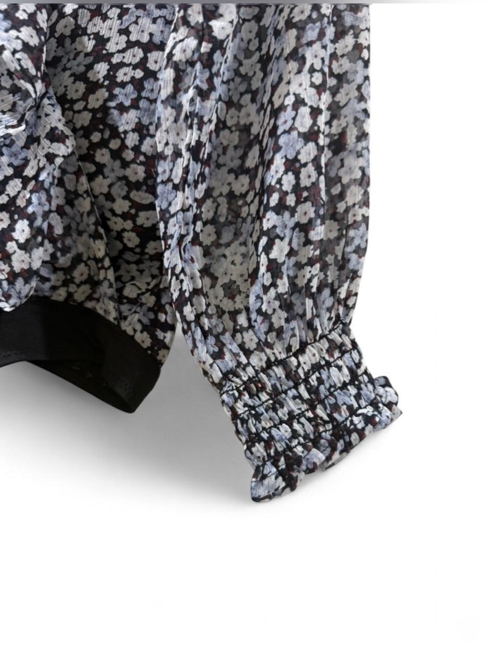 Abercrombie & Fitch blue floral chiffon long-sleeve ruffle bodysuit size L - Picture 5 of 6